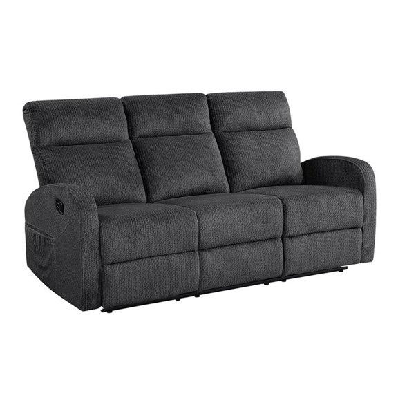 Pemberly Row Microfiber Wall-Hugger Double Reclining Sofa in Dark Gray
