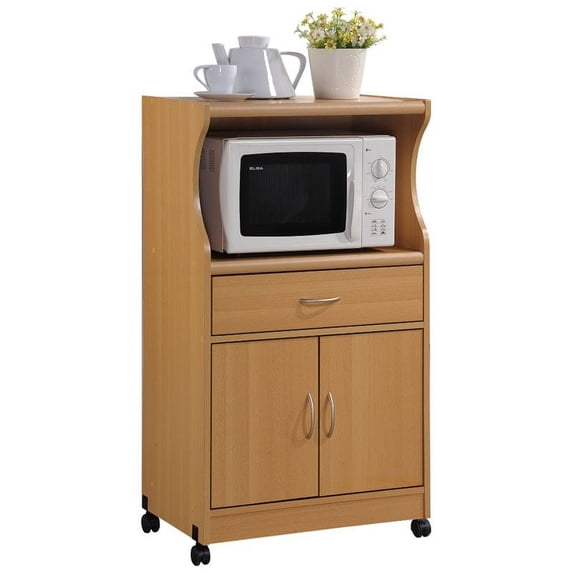 Pemberly Row Microwave Kitchen Cart in Beech