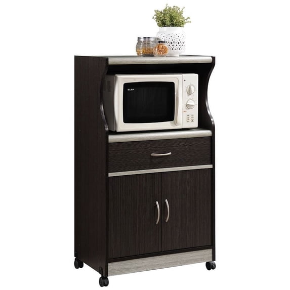 Pemberly Row Microwave Kitchen Cart in Chocolate Gray