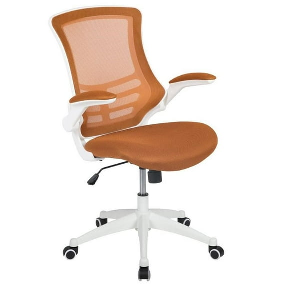 Pemberly Row Mid Back Mesh Office Swivel Chair in Tan and White