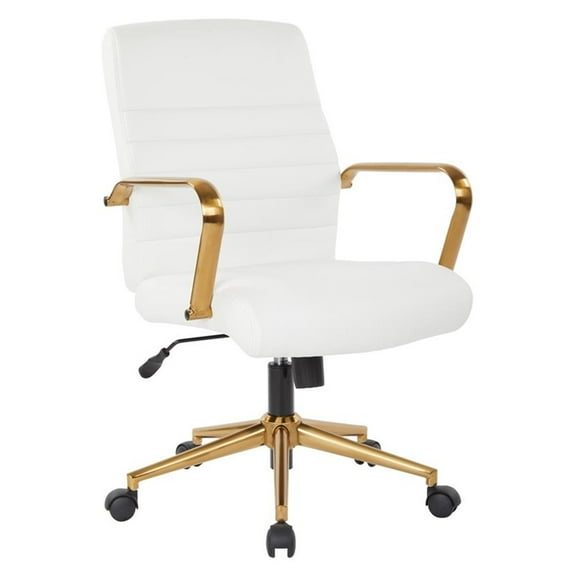 Pemberly Row Mid-Back White Faux Leather Chair with Gold Finish Arms & Base K/D