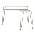 thumbnail image 1 of Pemberly Row Mid-Centruy L Desk with Riser in White and Gold, 1 of 10
