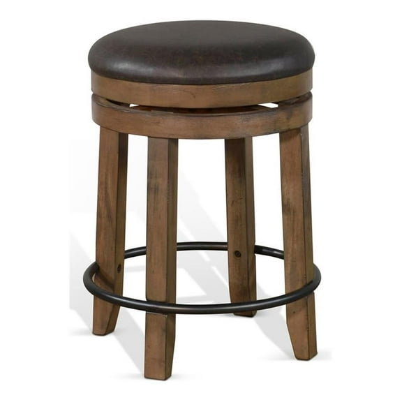 Pemberly Row Mid-Century 24" Backless Wood Swivel Stool in Brown (Set of 2)
