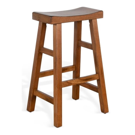 Pemberly Row Mid-Century 30" Saddle Seat Wood Stool in Rustic Oak (Set of 2)