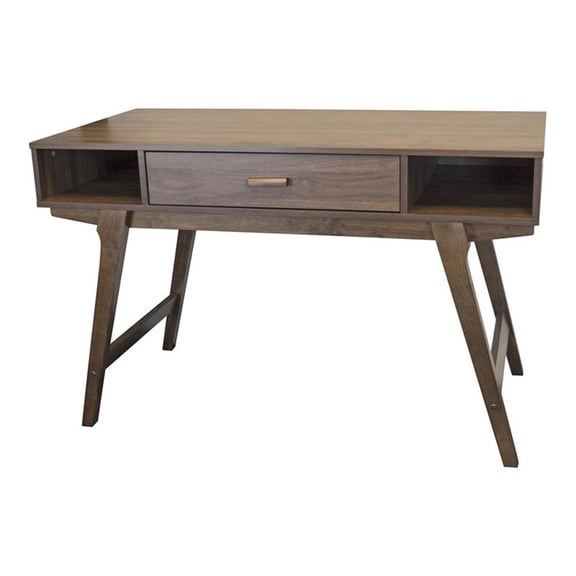 Pemberly Row Mid-Century 47.25" 1-Drawer Wood Desk in Danish Walnut