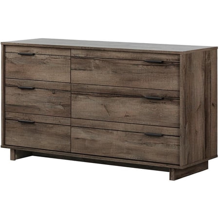 Pemberly Row Mid-Century 6 Drawer Double Dresser in Fall Oak