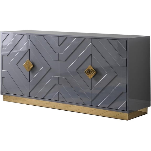 Pemberley Row Manufactured Wood Gray Sideboard Rectangular Soft Close Drawer 65" Unassembled