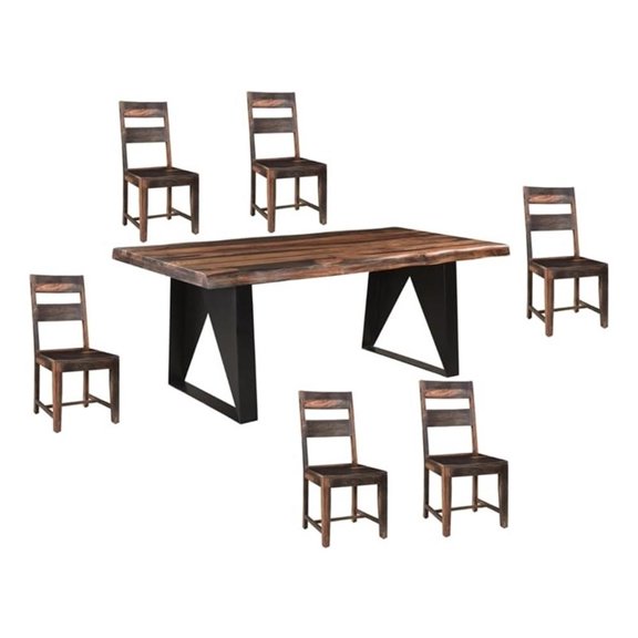 Pemberly Row Mid-Century 7-piece Solid Wood Dining Set in Dark Brown