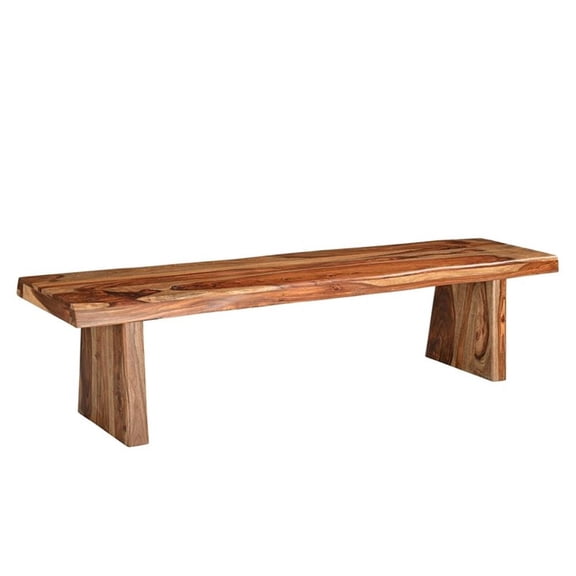 Pemberly Row Mid-Century 75" Live Edge Solid Wood Dining Bench in Brown