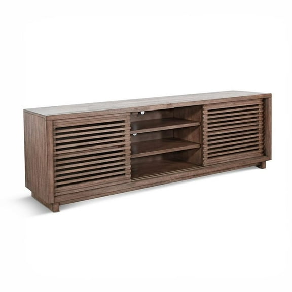 Pemberly Row Mid-Century 75" Slatted Sliding Door Wood TV Console