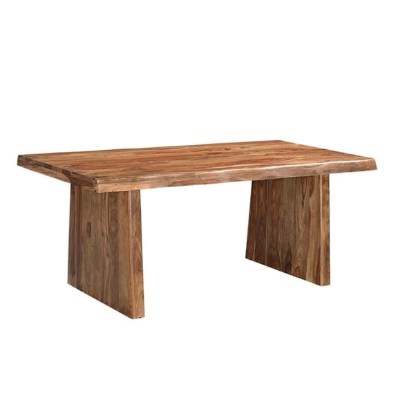 Pemberly Row Mid-Century 86" Live Edge Solid Wood Dining Table in Brown