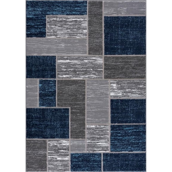Pemberly Row Mid-Century Blue Geometric 8 ft. x 10 ft. Fabric Area Rug