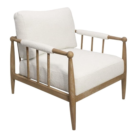 Pemberly Row Mid-Century Boucle Lounge Chair in Ivory on Natural Solid Wood