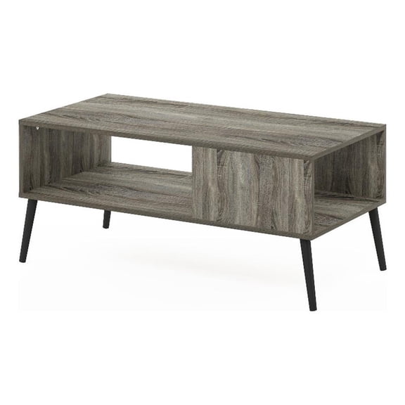 Pemberly Row Mid-Century Coffee Table with Wood Legs in French Oak Gray