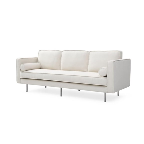 Pemberly Row Mid-Century Contemporary Fabric Sofa in White Finish