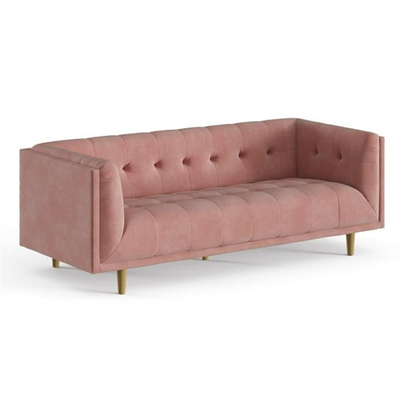 Pemberly Row Mid-Century Contemporary Velvet Sofa in Blush Finish