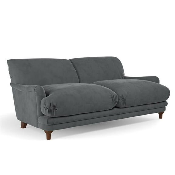 Pemberly Row Mid-Century Contemporary Velvet Sofa in Gray Finish
