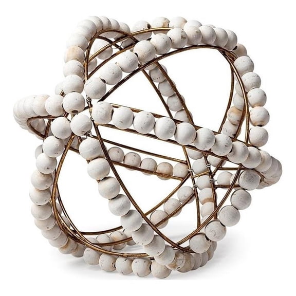 Pemberly Row Mid-Century Decorative Metal Orb with White Wood Beads