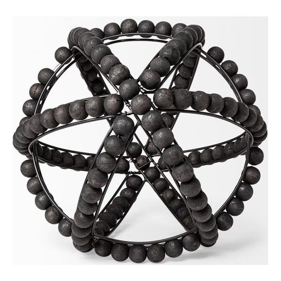 Pemberly Row Mid-Century Decorative Metal and Wood Bead Decorative Orb