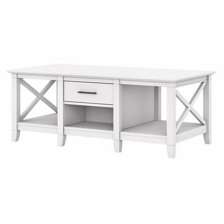 Pemberly Row Mid-Century Engineered Wood Coffee Table with Storage in White