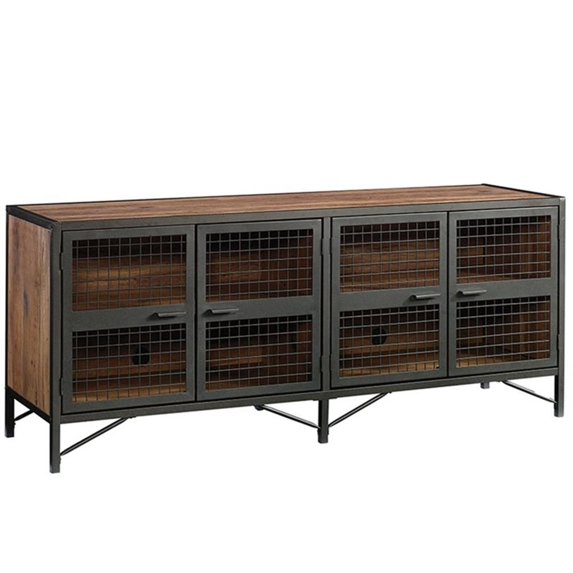 Pemberly Row Mid-Century Engineered Wood TV Stand for TVs up to 70" in Oak/Black