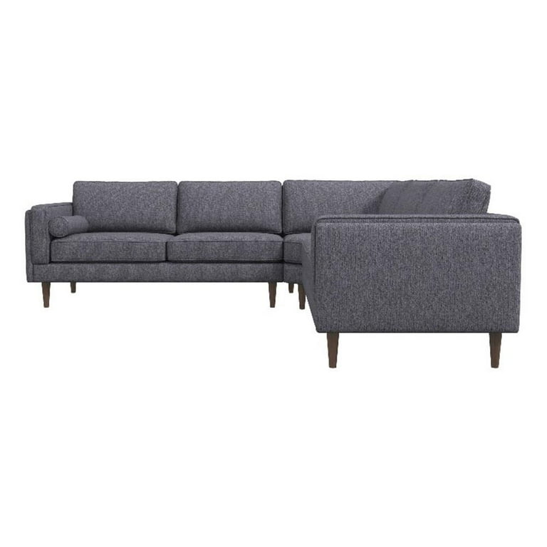 Pemberly Row Mid Century L Shaped Pillow Back Fabric Corner Sofa in Dark Gray Walmart
