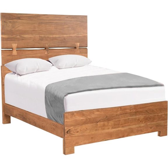 Pemberly Row Mid-Century Live Edge Solid Wood Queen Panel Bed in Brown