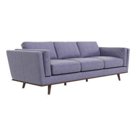 Pemberly Row Mid-Century Modern Cushion Back Leather Sofa in Blue