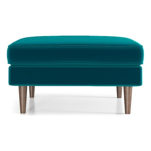 Pemberly Row Mid-Century Modern Square Velvet Ottoman in Teal