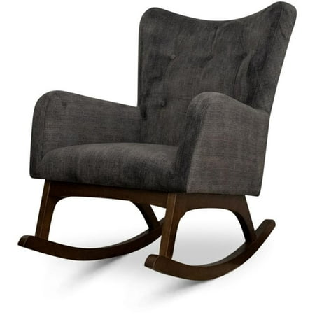 Pemberly Row Mid-Century Modern Tight Back Fabric Rocking Chair in Gray