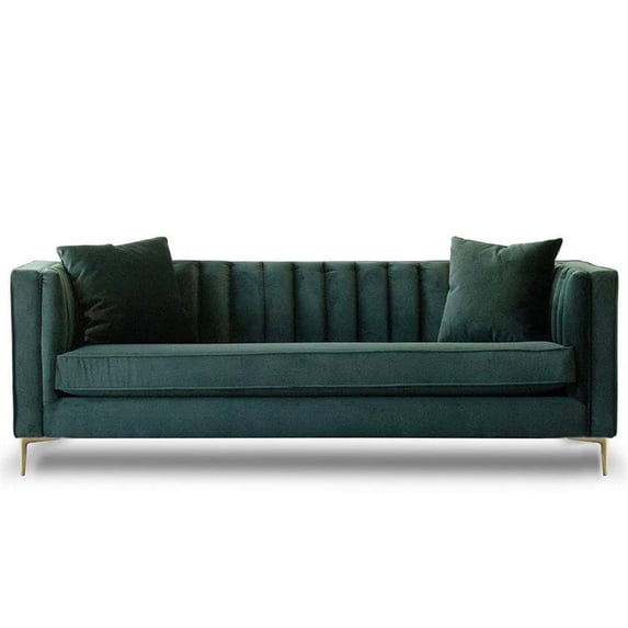 Pemberly Row Mid-Century Modern Tight Back Velvet Sofa in Green