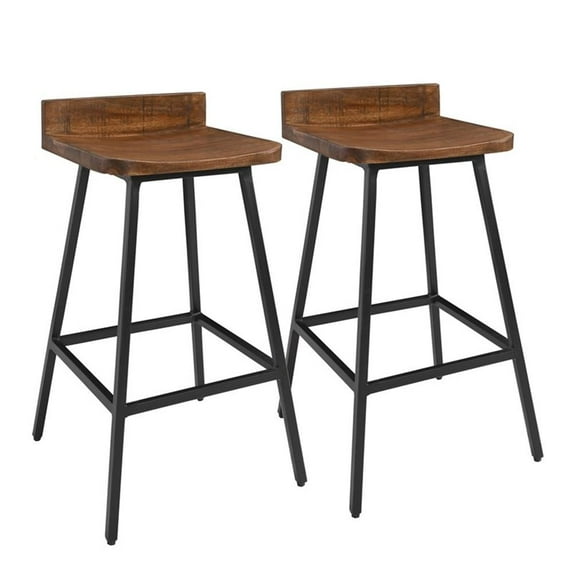 Pemberly Row Mid-Century Modern Wood 27" Counter Stool Brown Set of 2
