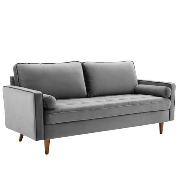 Pemberly Row Mid-Century Performance Velvet Sofa in Gray Finish