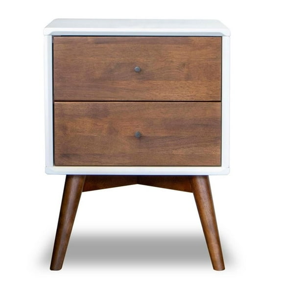 Pemberly Row Mid-Century Solid Wood 2-drawer Nightstand in White