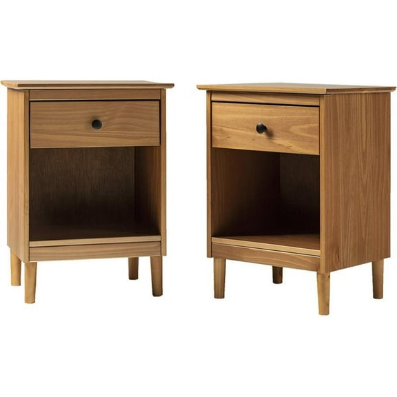 Pemberly Row Mid-Century Solid Wood Bedroom Nightstand in Caramel (Set of 2)
