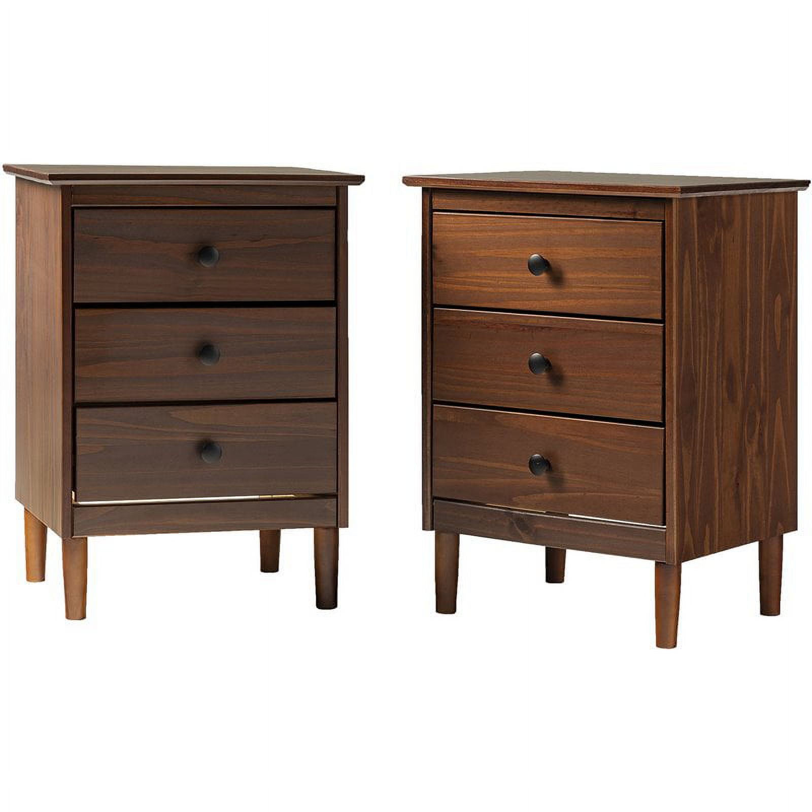 Pemberly Row MidCentury Solid Wood Bedroom Nightstand in Walnut (Set