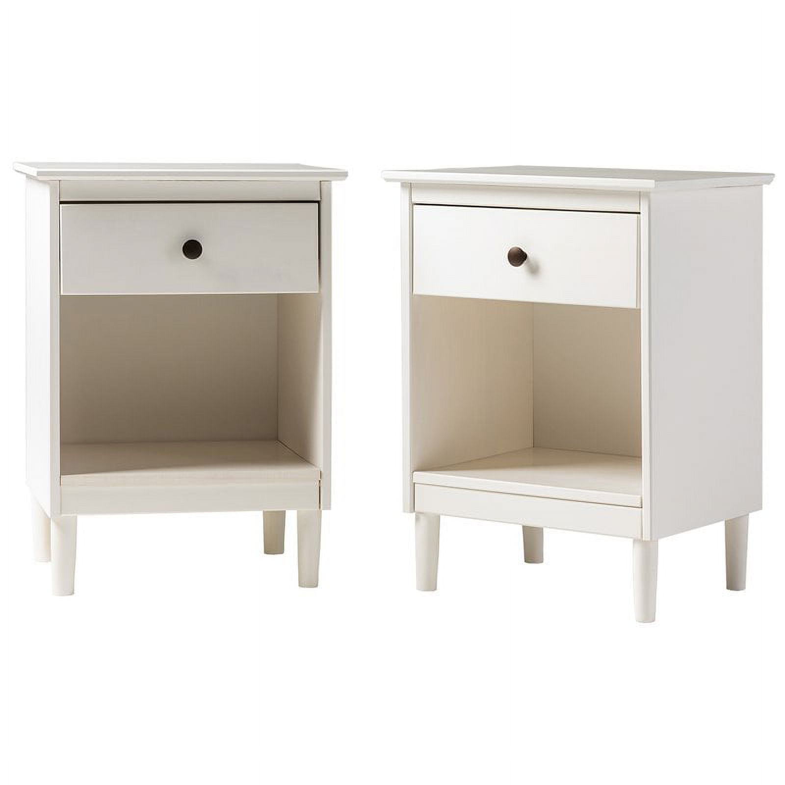 Pemberly Row MidCentury Solid Wood Bedroom Nightstand in White (Set of