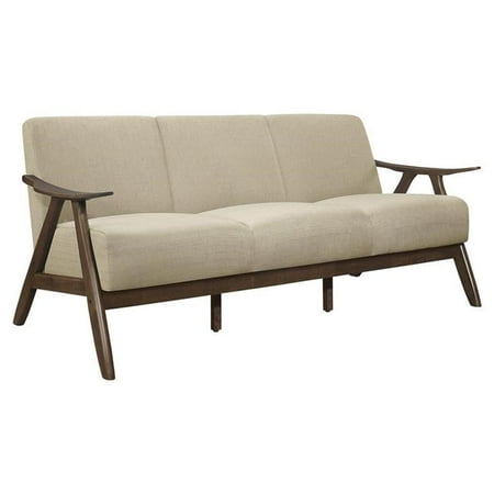 Pemberly Row Mid-Century Solid Wood Frame Sofa in Light Brown