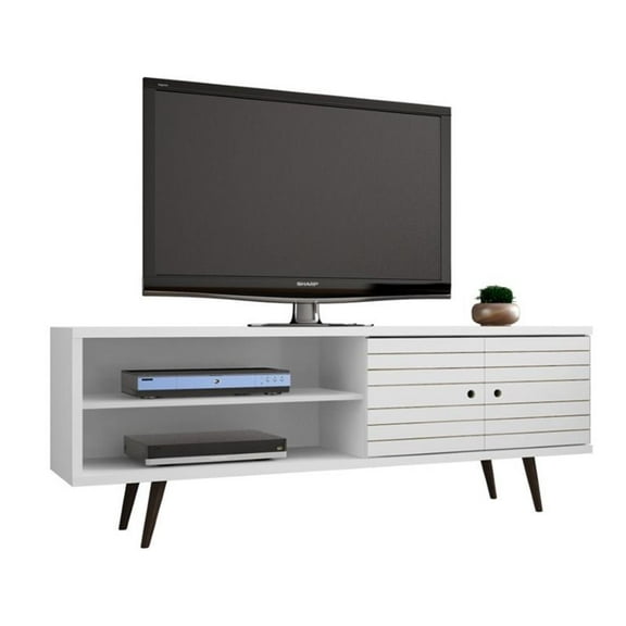 Pemberly Row Mid-Century Solid Wood TV Stand for TVs up to 60" in White
