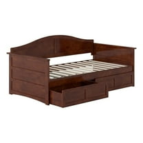 Pemberly Row Mid-Century Solid Wood Twin Daybed with Set of 2 Drawers in Walnut