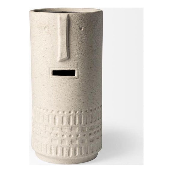 Pemberly Row Mid-Century Tall White Ceramic Smiling Face Vase