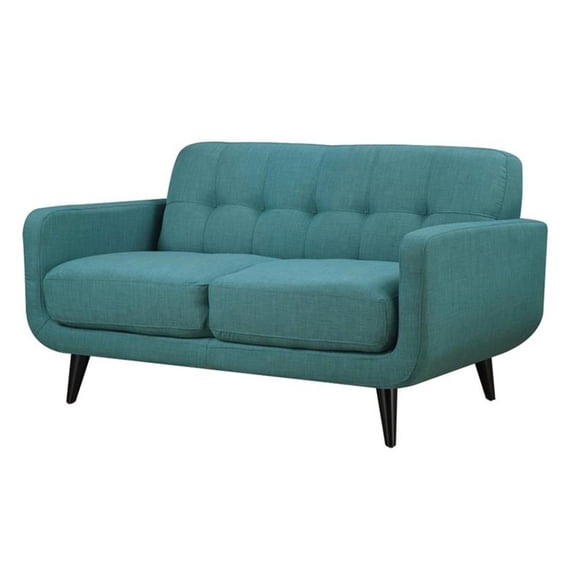 Pemberly Row Mid-Century Tufted Foam Cushion Loveseat in Teal Finish