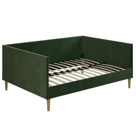Pemberly Row Mid Century Upholstered Daybed Full Size in Green Velvet