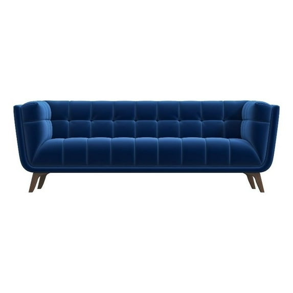Pemberly Row Mid-Century Velvet Tufted Living Room Sofa in Navy Blue