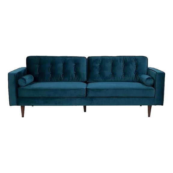 Pemberly Row Mid-Century Velvet Tufted Sofa Couch for Living Room in Turquoise