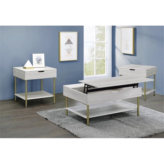 Pemberly Row Mid-Century White Wood and Brass 3-piece Occasional Set