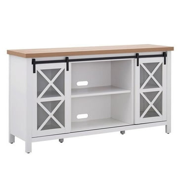 Pemberly Row Mid-Century Wood 58" White and Golden Oak TV Stand