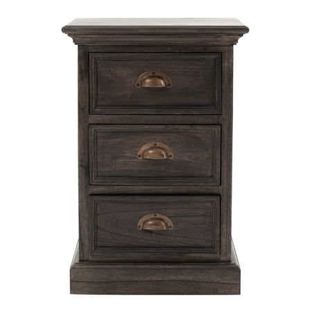 Pemberly Row Mid-Century Wood Bedside Drawer Unit in Black Wash
