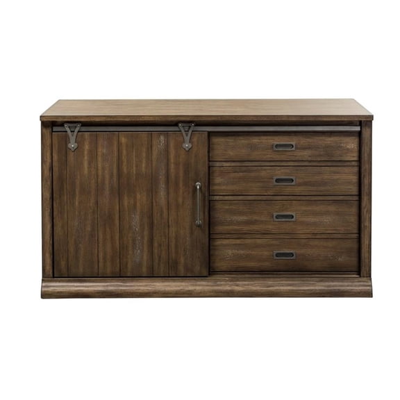 Pemberly Row Mid-Century Wood Computer Credenza in Brown