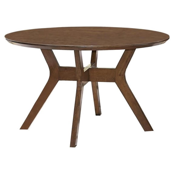Pemberly Row Mid-Century Wood Dining Room Round Table in Light Oak